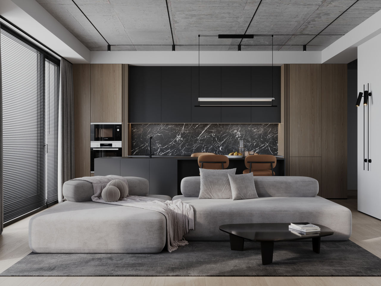 Modern open plan living and kitchen interior design by ST.ILL